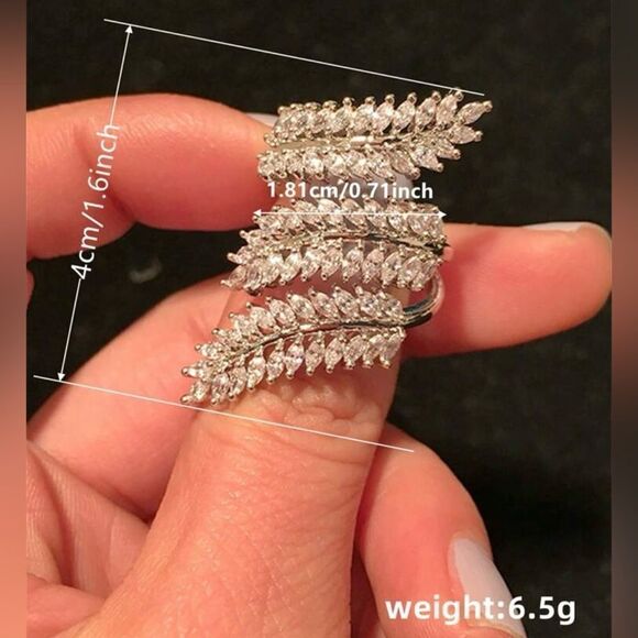 Cubic Zirconia Leaf Shaped Open Ring - Picture 4 of 13